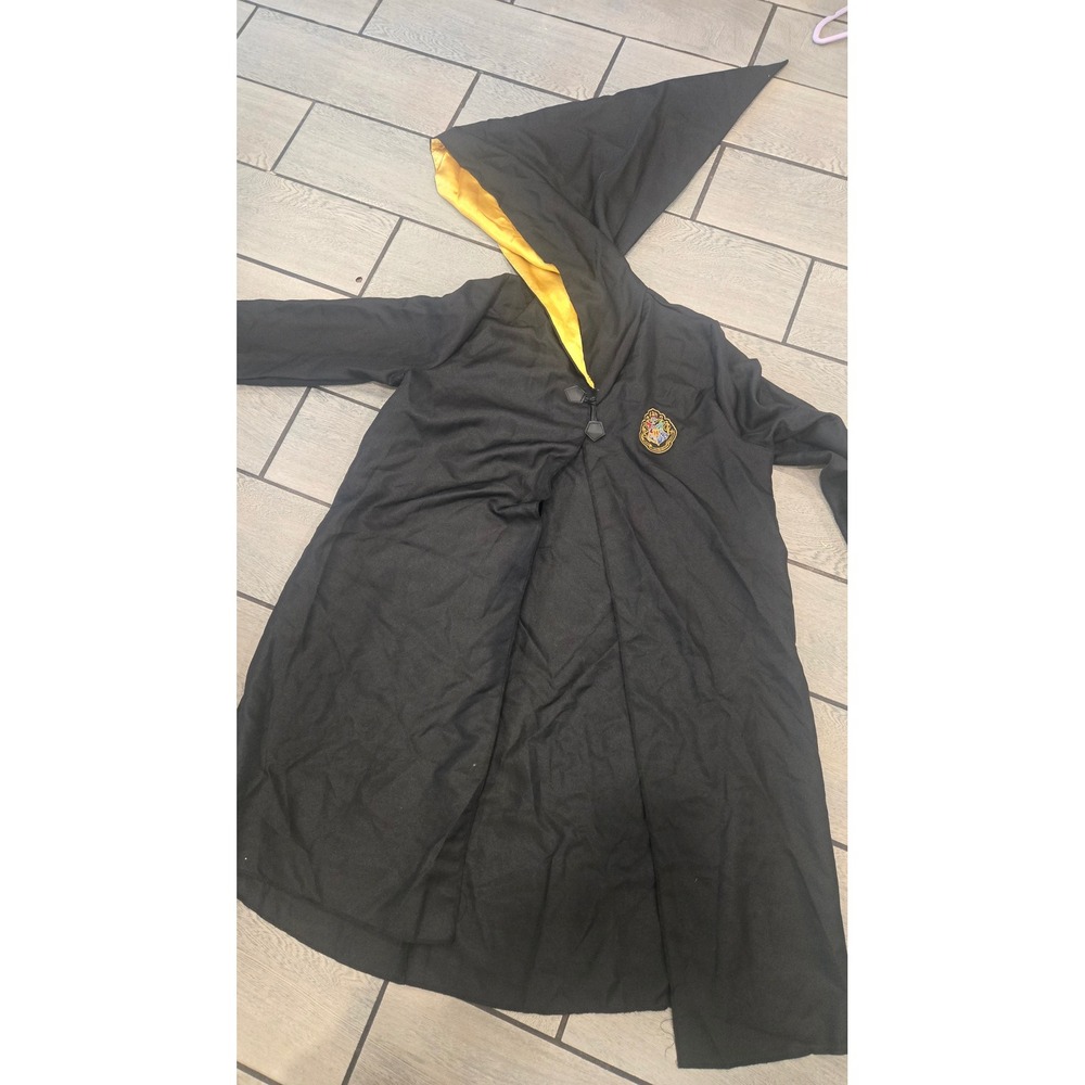 Harry Potter Hogwarts Student Robe Black Yellow Hood Costume Adult L/XL Disguise